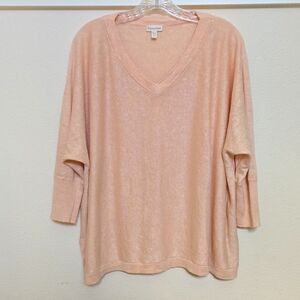 Garnet Hill Oversized Boxy V-Neck Sweater 100% Linen Size Medium Peach Blush